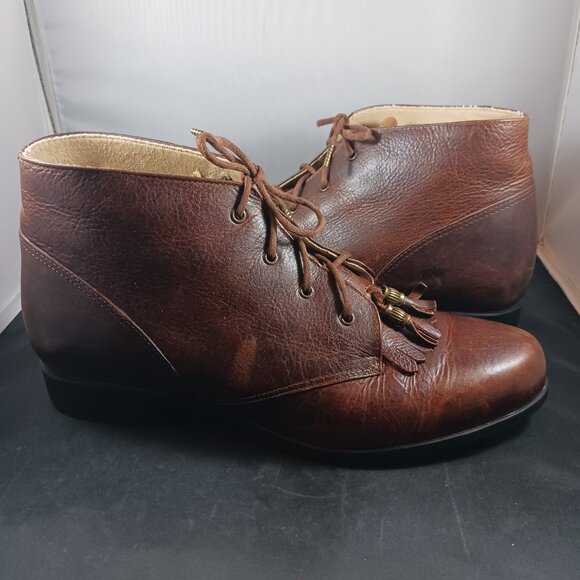 Vintage 90's ARIAT Boot size 10M Lace up Tassel Fringe Ropers Brown Leather - Picture 1 of 15